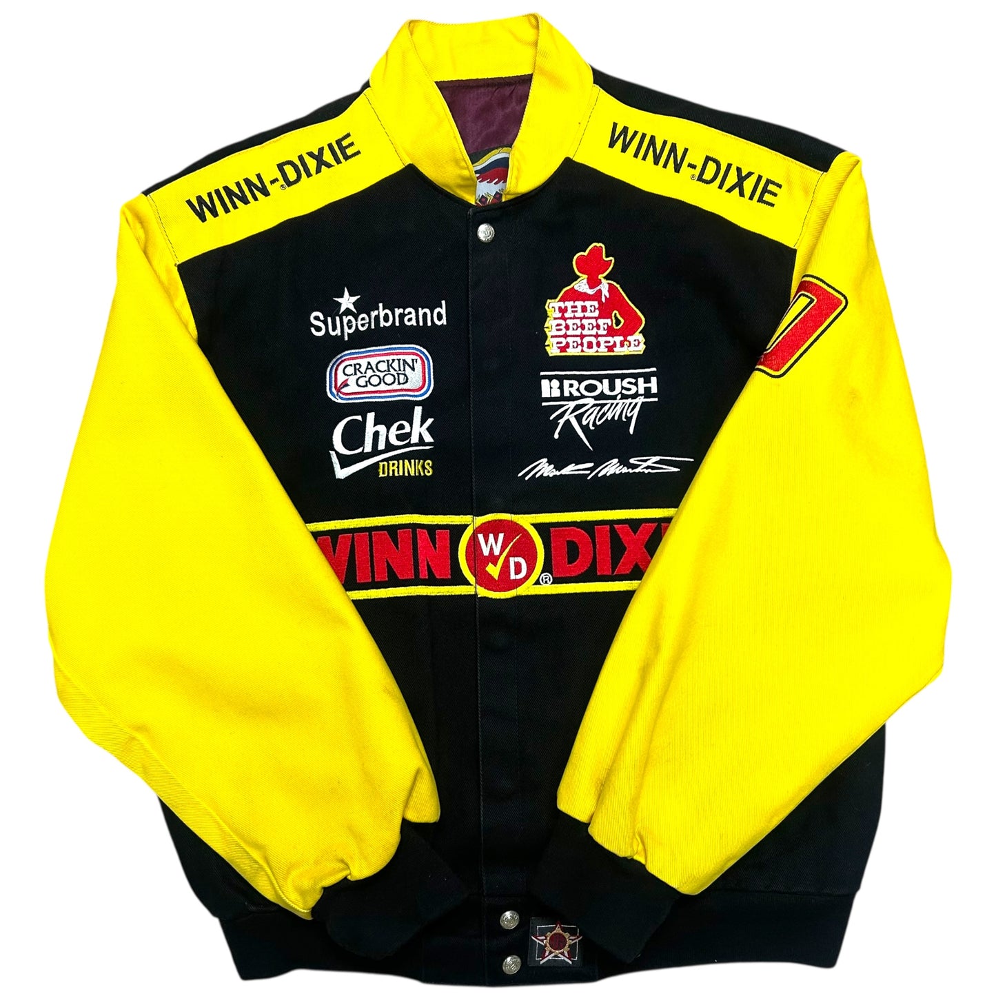 RARE Vintage 1990s Jeff Hamilton Mark Martin Winn-Dixie Black/Yellow NASCAR Racing Jacket - Size Medium