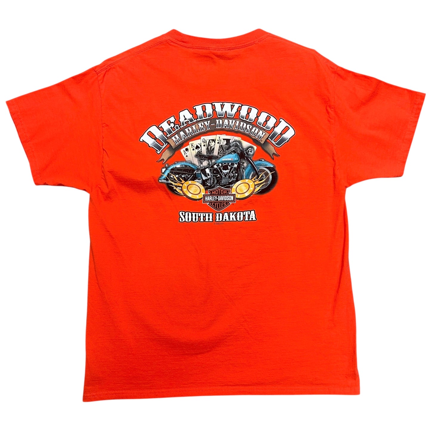 Mid-2010s Harley Davidson/Black Hills Rally Orange Graphic T-Shirt - Size Large