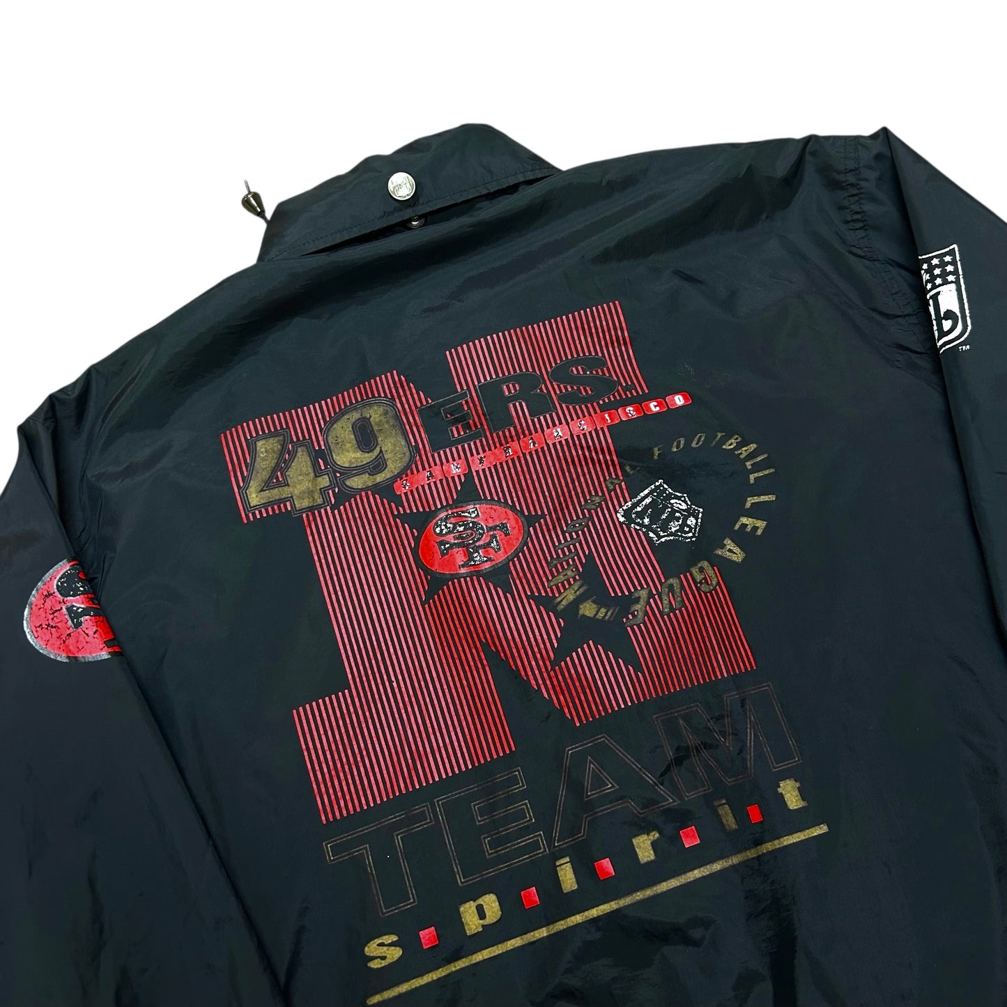 Vintage 1990s San Francisco 49ers Black Windbreaker Jacket - Size Large (Fits XL)