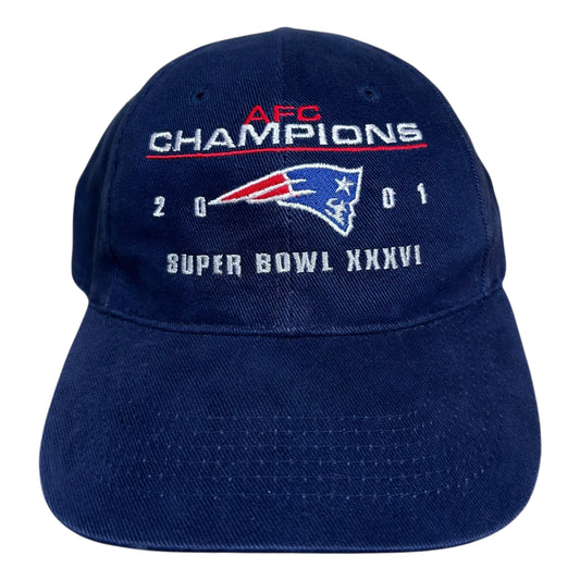 Early 2000s New England Patriots 2001 AFC Champions Navy Blue Strapback Hat - One Size