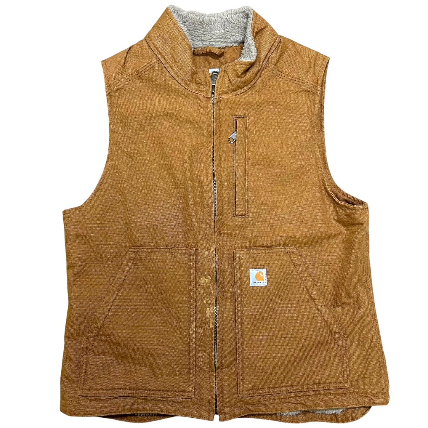 Modern Carhartt Tan Fur-Lined Full-Zip Work Vest - Size Small