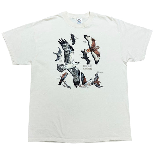 Vintage 1990s Field Guide To Raptors/Predatory Birds White Graphic T-Shirt - Size XL (Tall Fit)