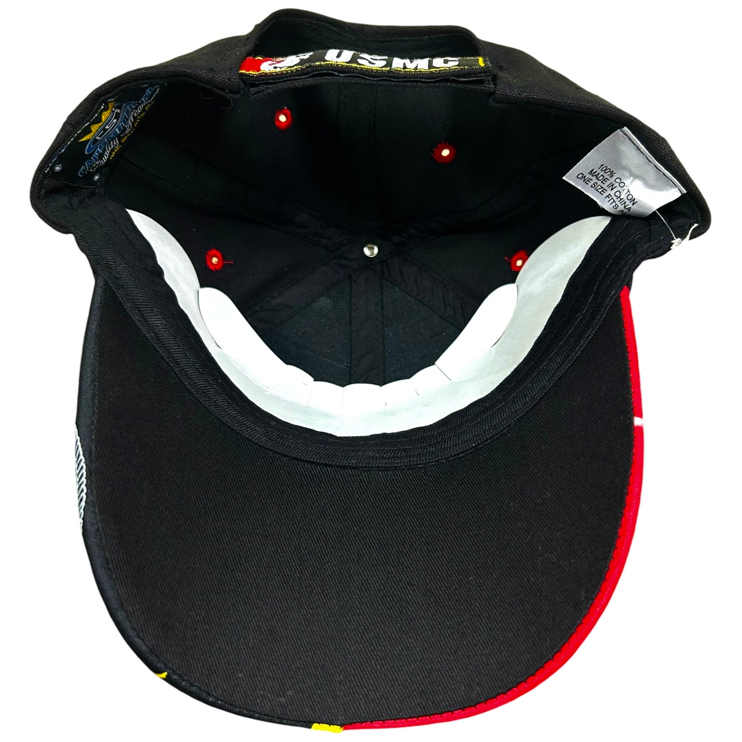 NWOT Late 2000s USMC Black Red Strapback Hat - One Size