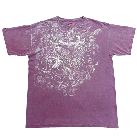 Vintage Y2K “Amphibious Outfitters” Dragon/Koi Fish Faded Purple Graphic T-Shirt - Size XL