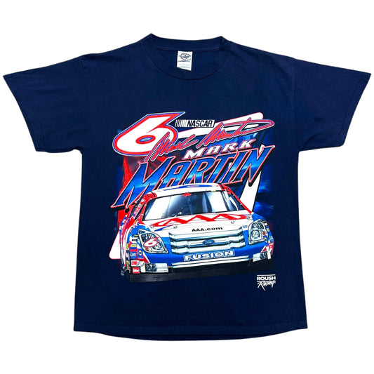 Early 2000s Mark Martin Roush Racing Navy Blue Graphic T-Shirt - Size Medium (Fits S/M)