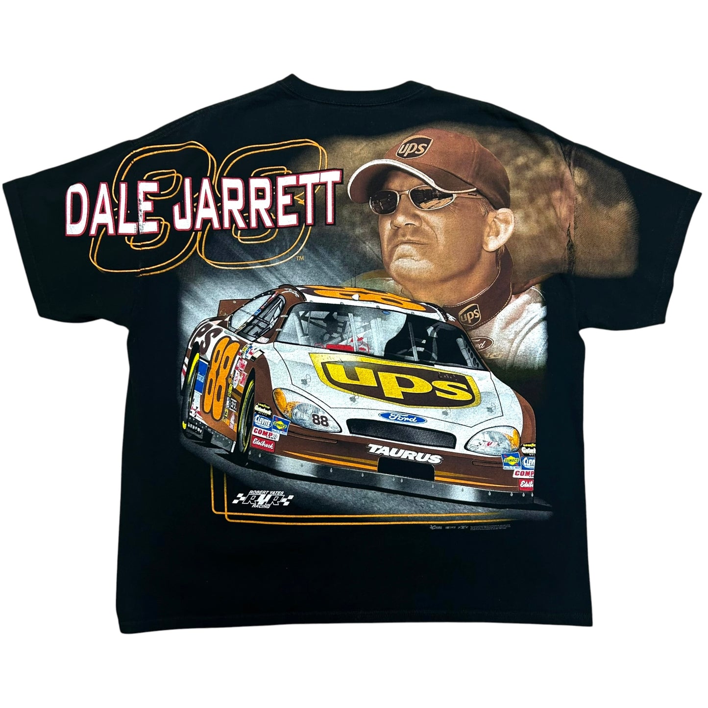 Late 2000s Dale Jarrett/UPS Racing “Ground Force” Black All Over Print Graphic T-Shirt - Size XL (Boxy Fit)