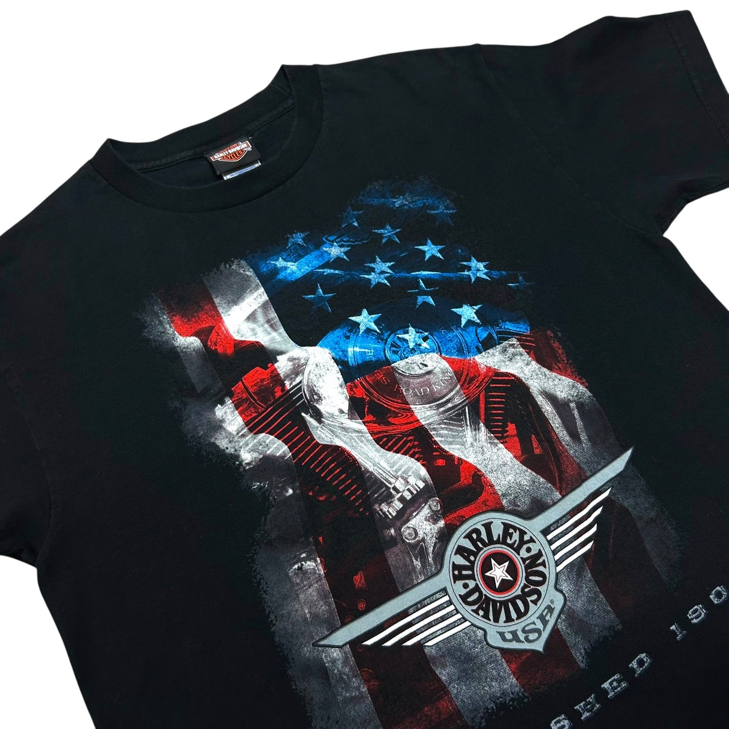 Early 2010s Manchester, NH Harley Davidson Black Graphic T-Shirt - Size Medium