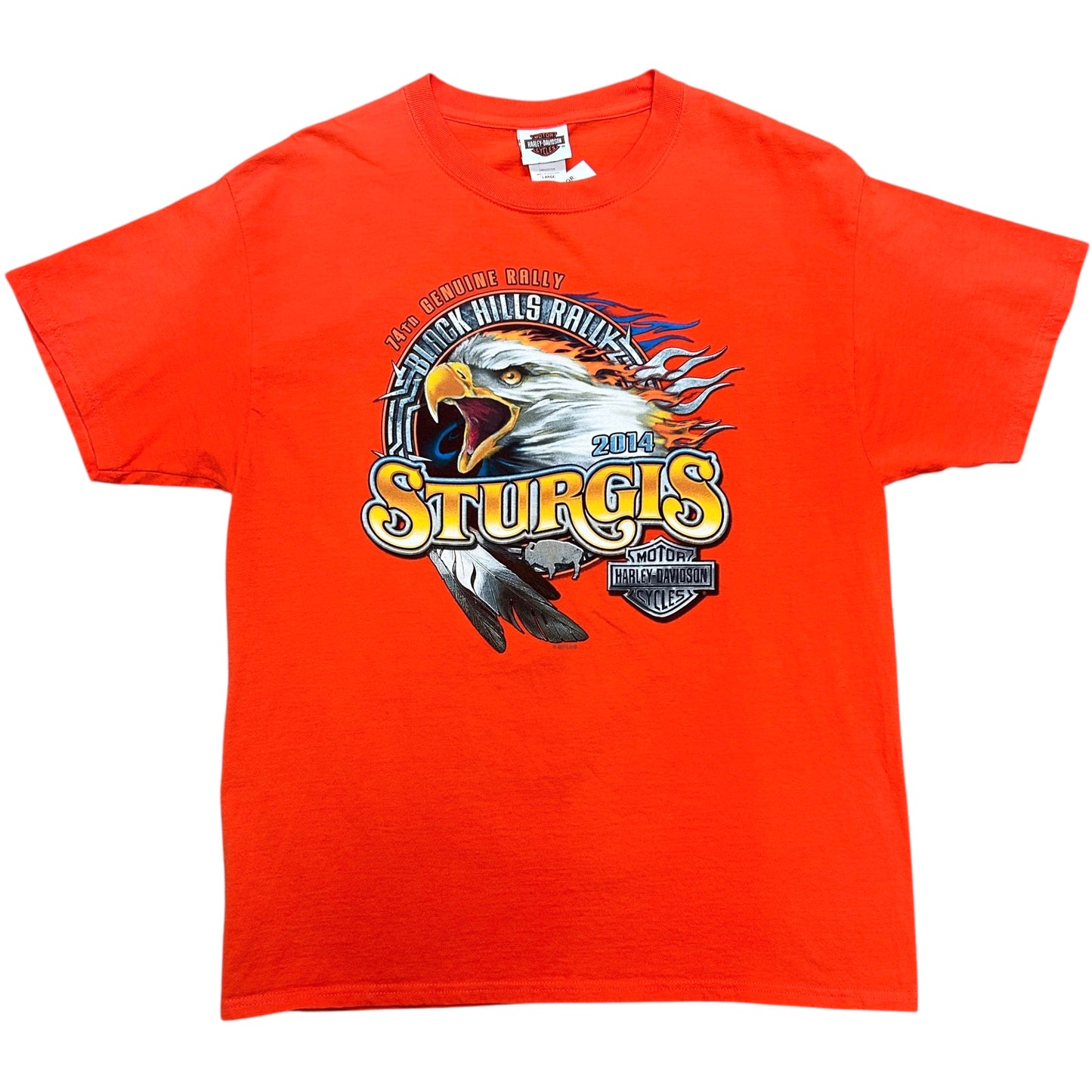 Mid-2010s Harley Davidson/Black Hills Rally Orange Graphic T-Shirt - Size Large