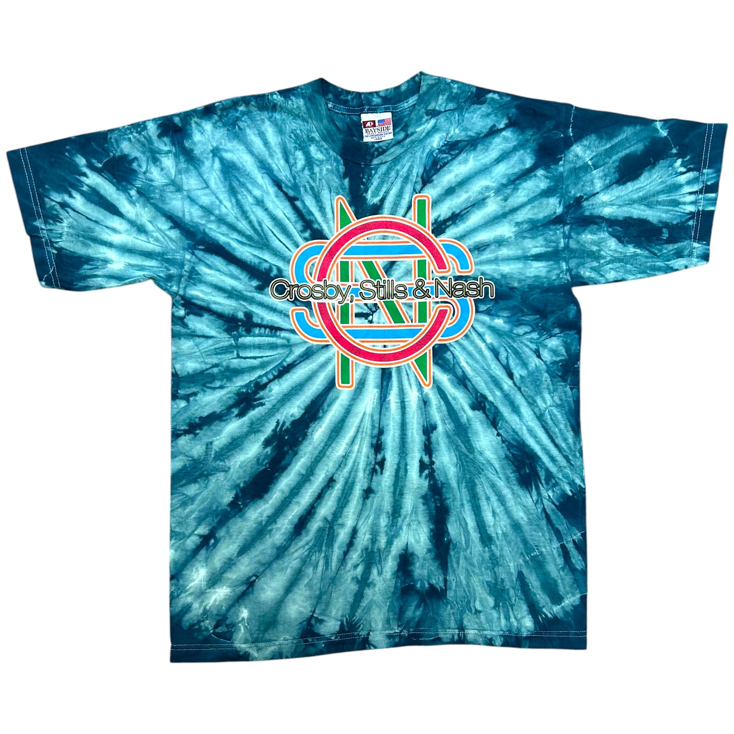 Early 2010s Crosby, Stills & Nash Summer Tour 2012 Teal Tie-Dye Graphic T-Shirt - Size Large