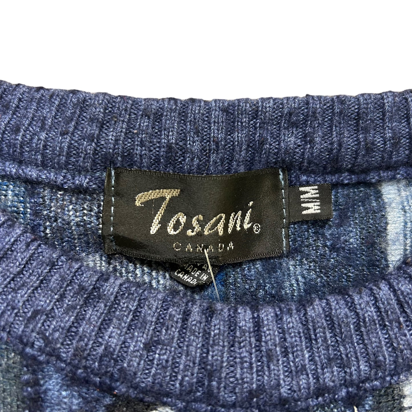 Vintage 1990s Tosani Canada Layered Design Blue Knit Sweater - Size Medium