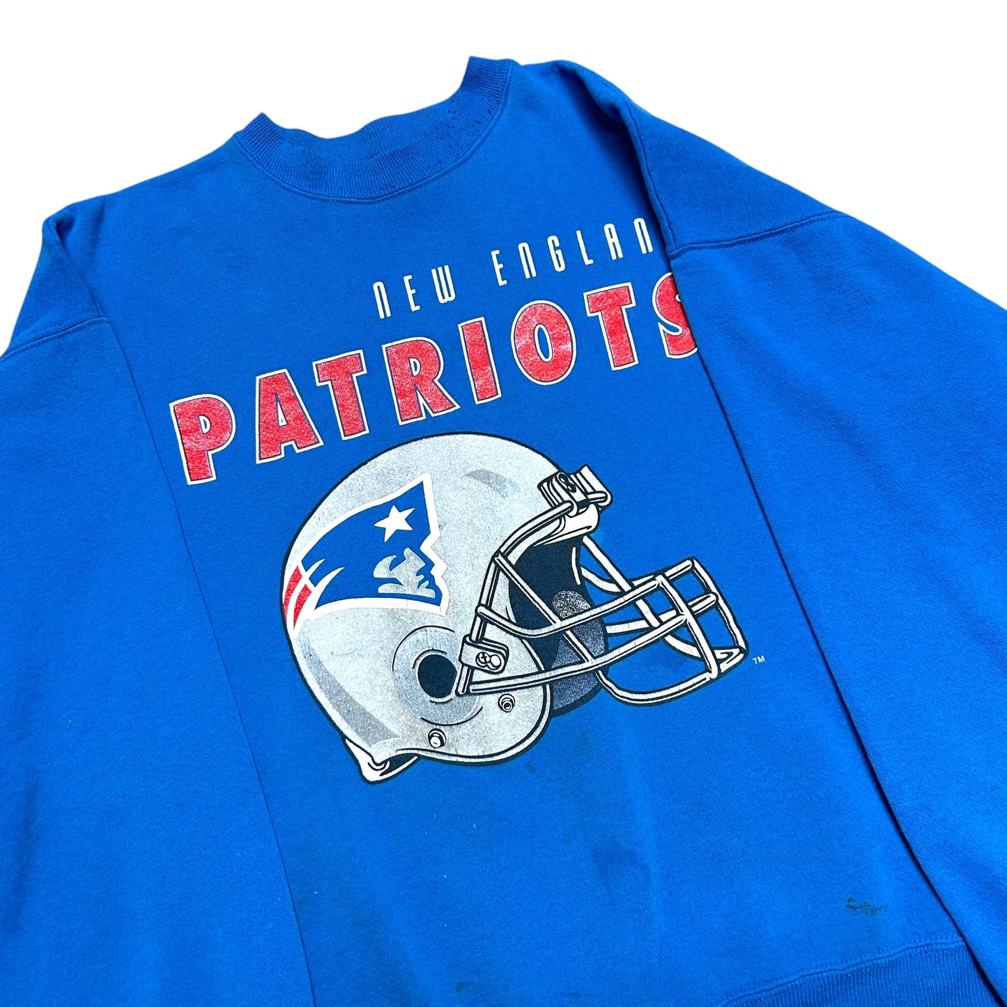 Vintage 1990s New England Patriots Blue Helmet Logo Crewneck Sweatshirt - Size XXL (Fits L/XL)