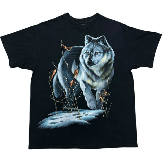 Vintage 1990s Black Wolf/Nature Graphic T-Shirt - Size Large (Fits Medium)