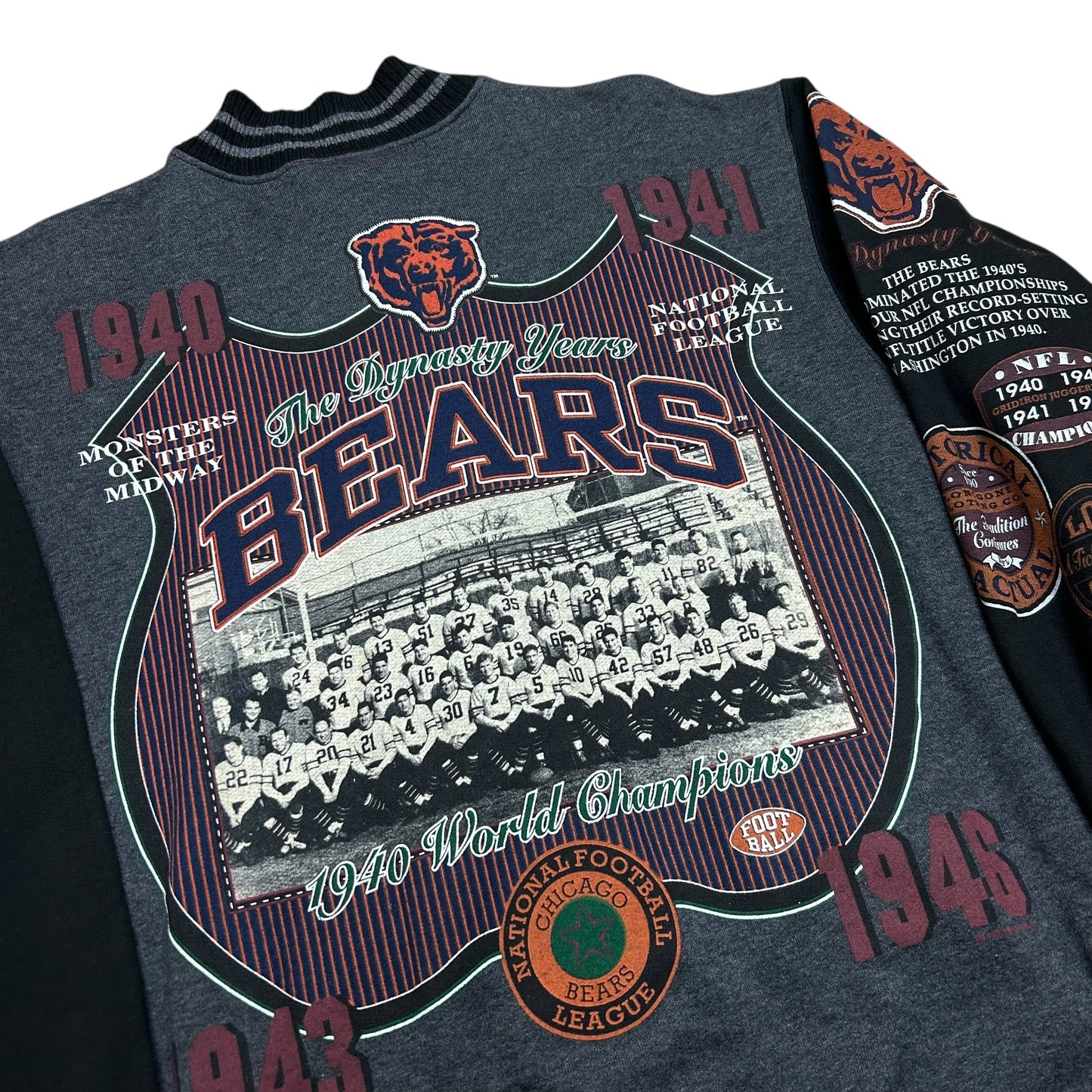 Vintage 1990s Chicago Bears 1940 World Champs Black/Grey Varsity Jacket - Size Medium (Fits M/L)