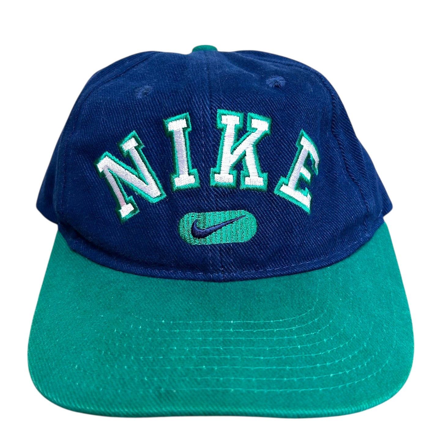 Vintage 1990s Nike Navy Blue/Green Snapback Hat - One Size