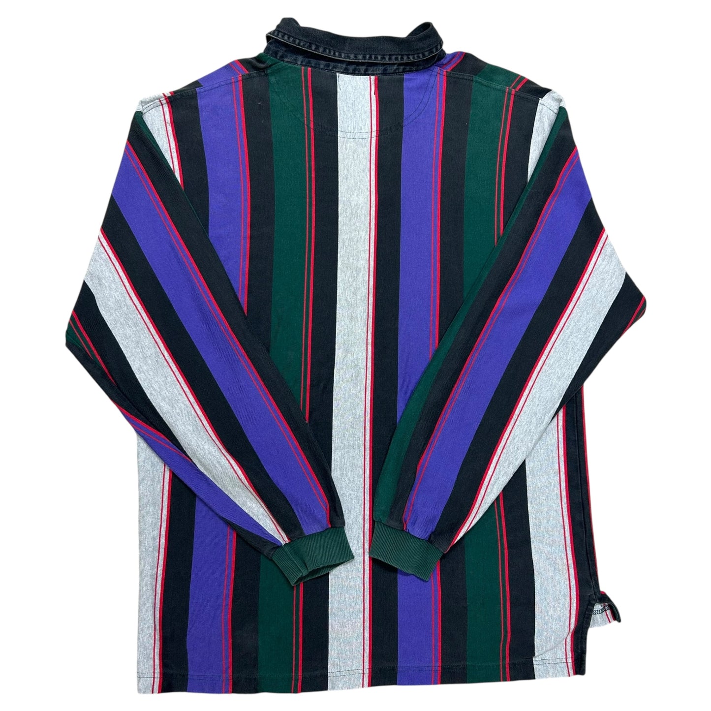 Vintage 1990s County Seat Jeanswear Vertical Striped Long Sleeve Collared Shirt - Size Large