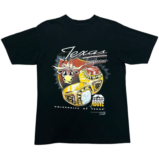 Vintage 1990s University Of Texas Longhorns “A Class Above” Black Championship Ring Graphic T-Shirt - Size Large