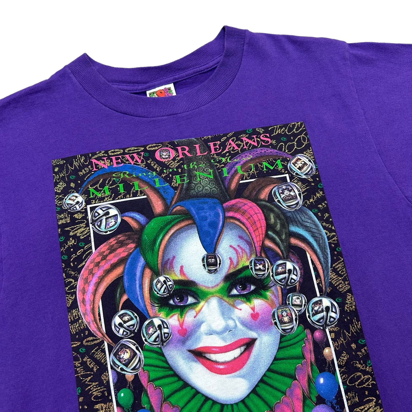 Vintage Y2K New Orleans Mardi Gras Jester Purple Graphic T-Shirt - Size Medium