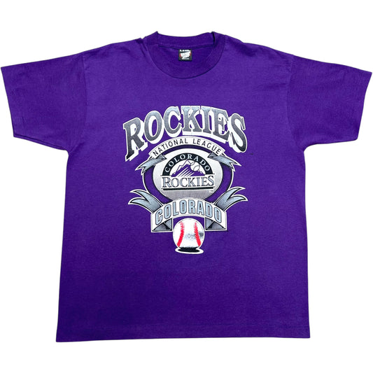 Vintage 1990s Logo 7 Colorado Rockies Purple Graphic T-Shirt - Size XL
