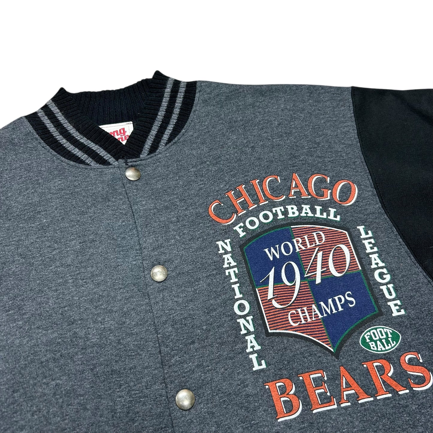 Vintage 1990s Chicago Bears 1940 World Champs Black/Grey Varsity Jacket - Size Medium (Fits M/L)
