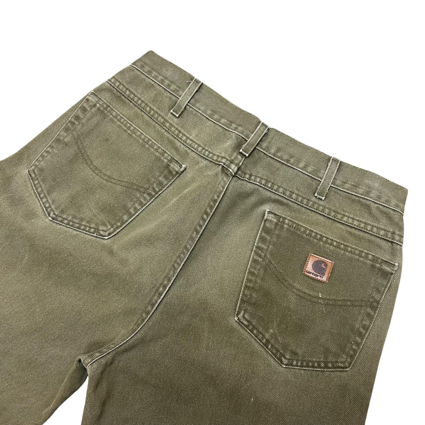 Late 2000s Carhartt Olive Green Cropped Relaxed Fit Jeans - Size 34” x 27”