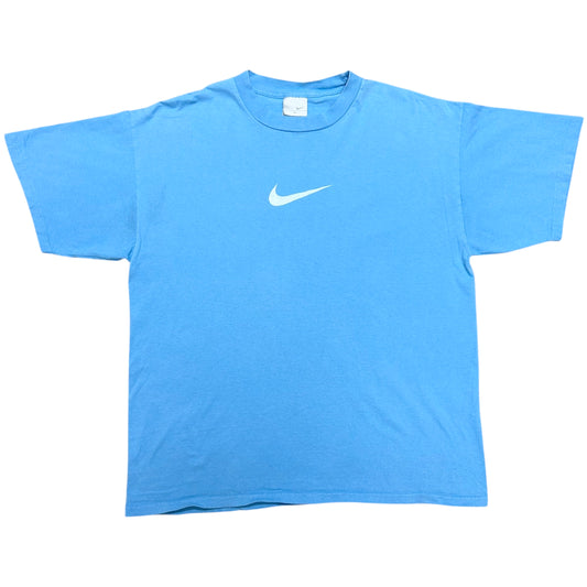Early 2000s Nike Powder Blue/White Center Swoosh Graphic T-Shirt - Size XL (Fits L/XL)