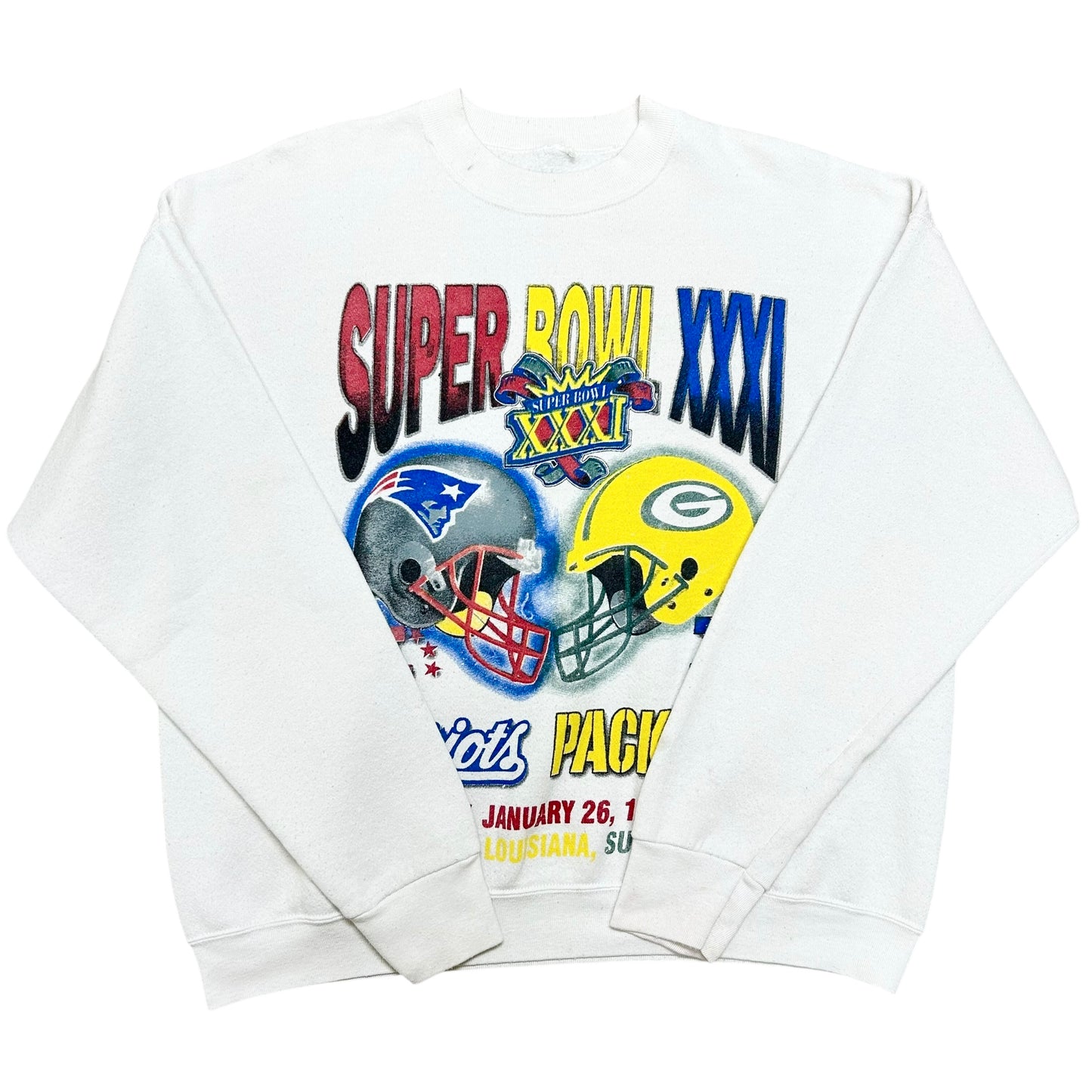 Vintage 1990s Super Bowl XXXI (31) White Crewneck Sweatshirt - Size Large (Boxy Fit)