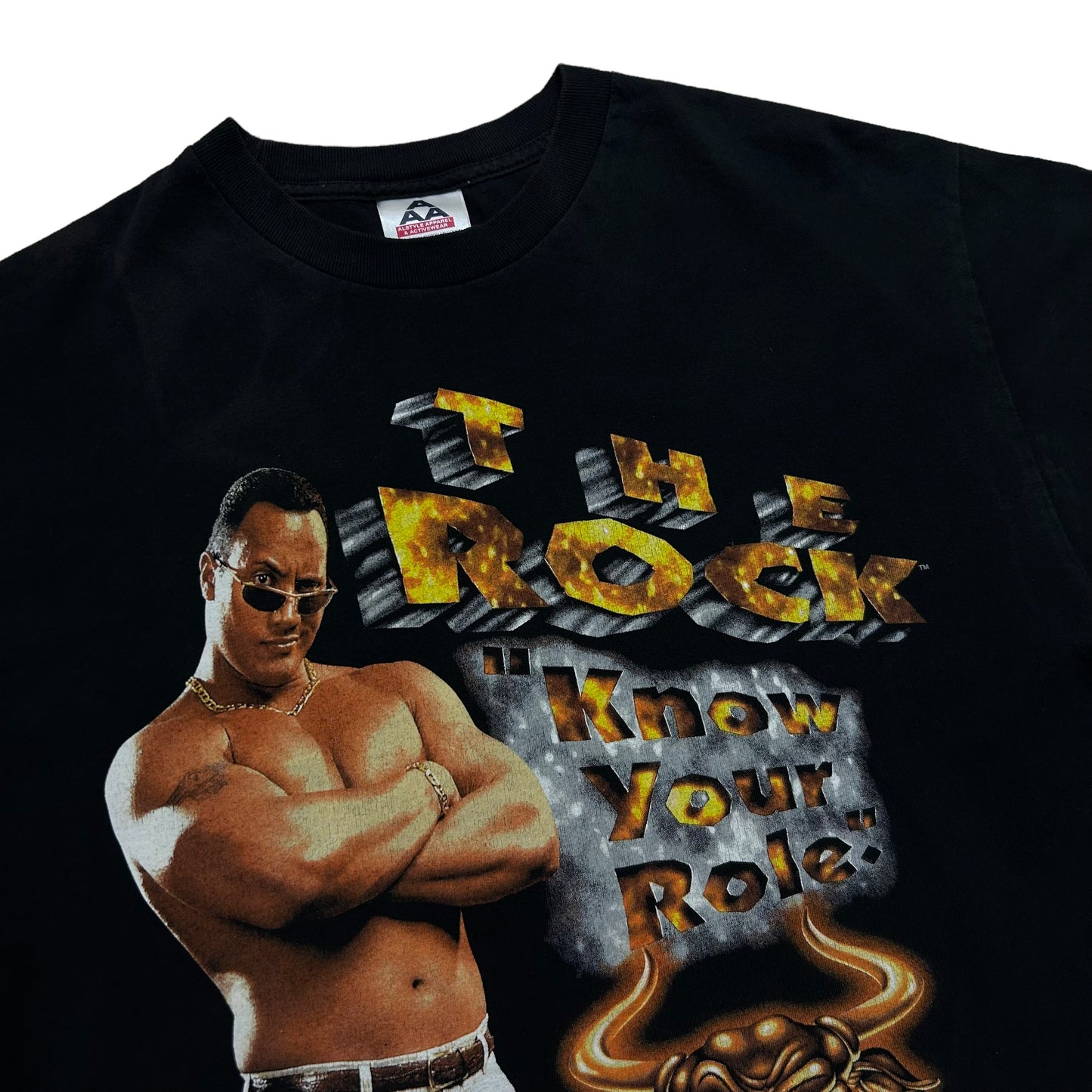 Vintage 1990s WWF The Rock “This Rock Doesn’t Bleed” Black Graphic T-Shirt - Size Large