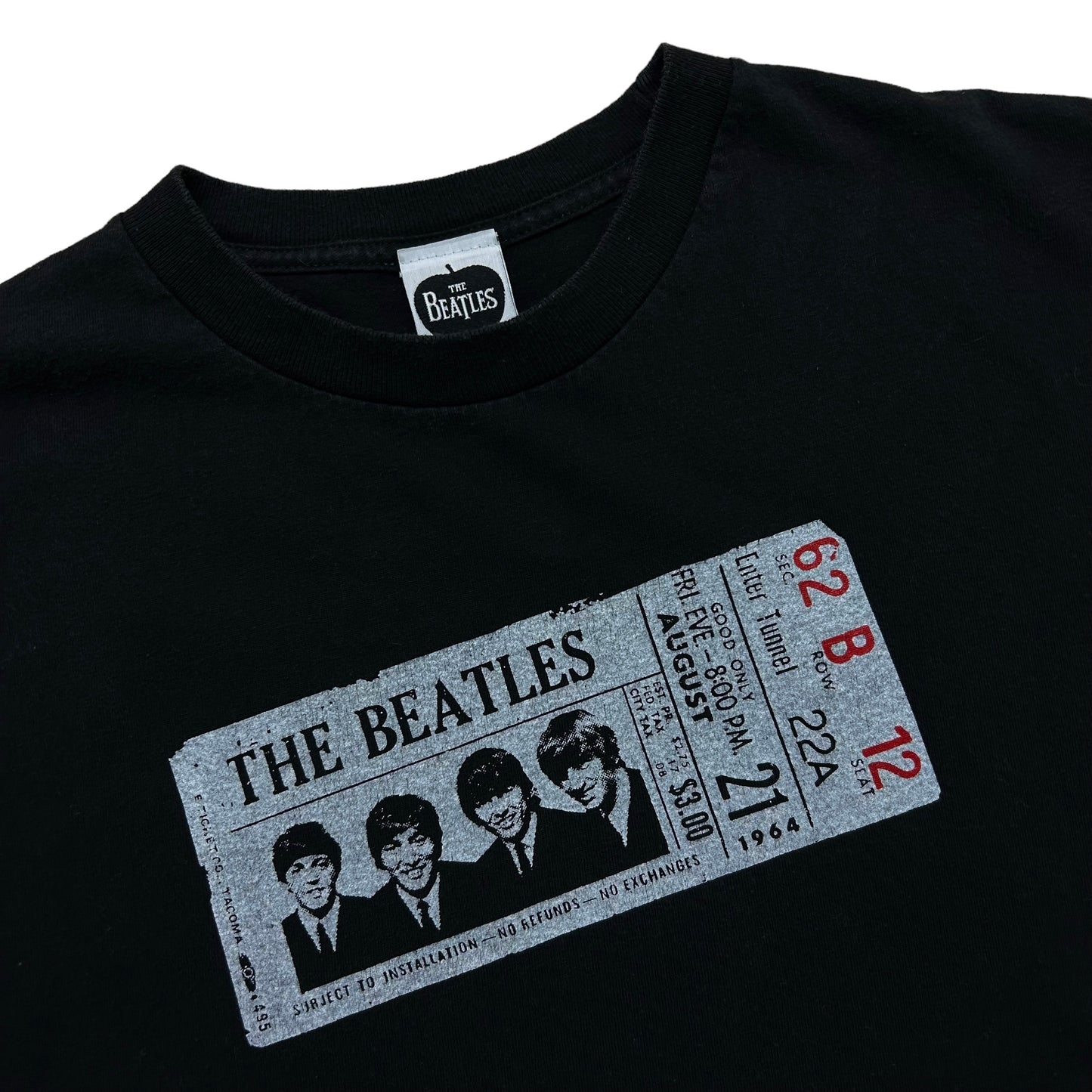 Y2K 2005 The Beatles Band Ticket Stub Black Graphic T-Shirt - Size Medium