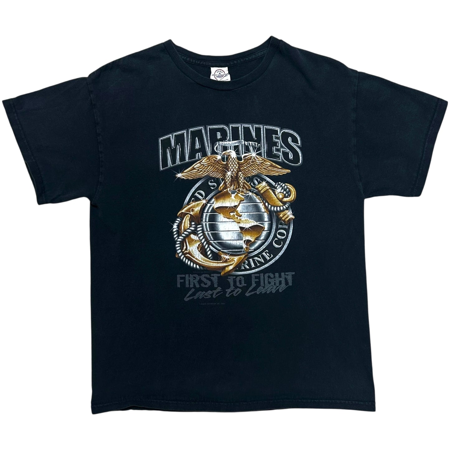 Mid-2000s U.S. Marines “First To Fight” Black Graphic T-Shirt - Size Medium (Fits S/M)