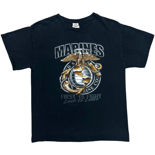 Mid-2000s U.S. Marines “First To Fight” Black Graphic T-Shirt - Size Medium (Fits S/M)