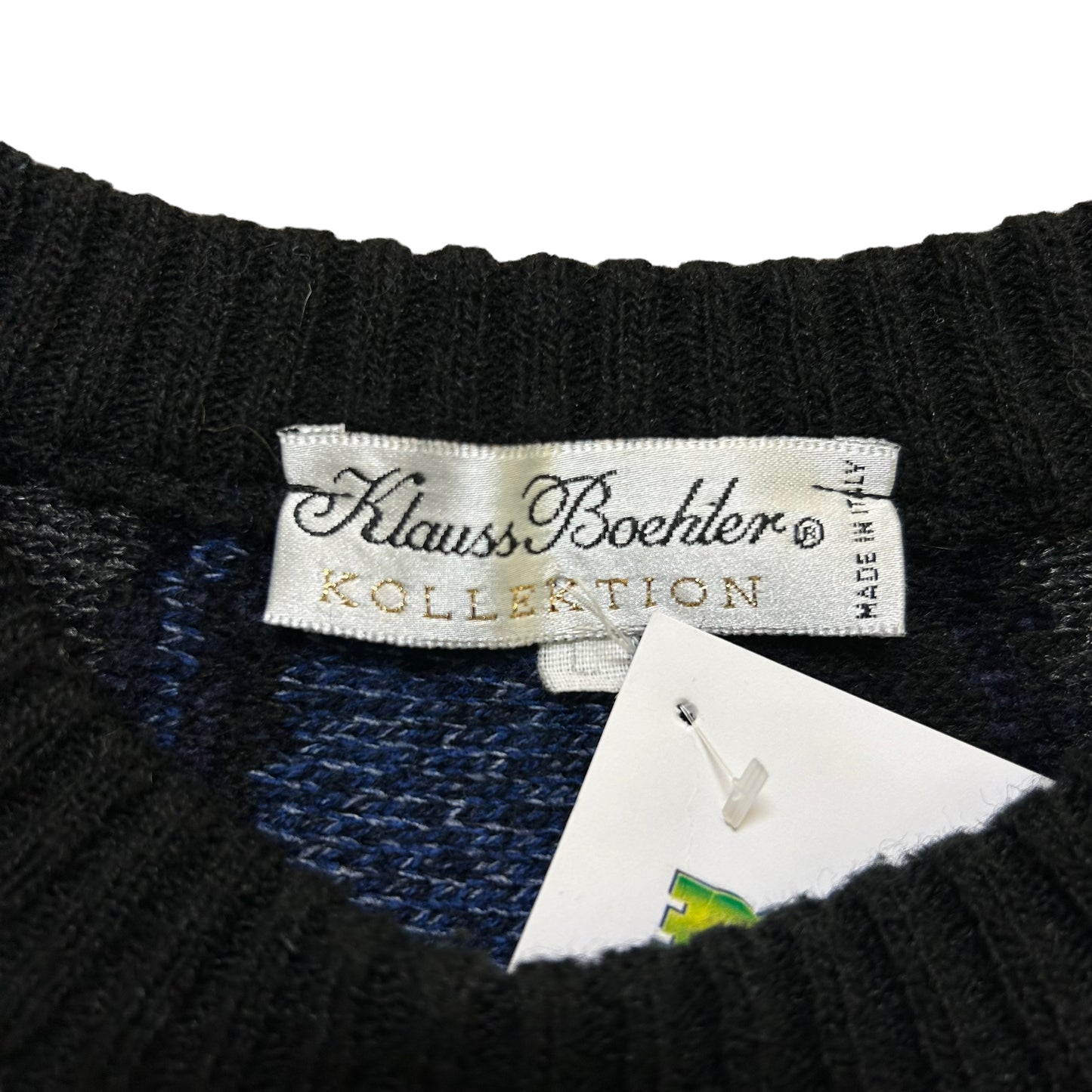 Vintage 1990s Klauss Boehler Black/Blue/Grey Italian Made Knit Sweater- Size Large