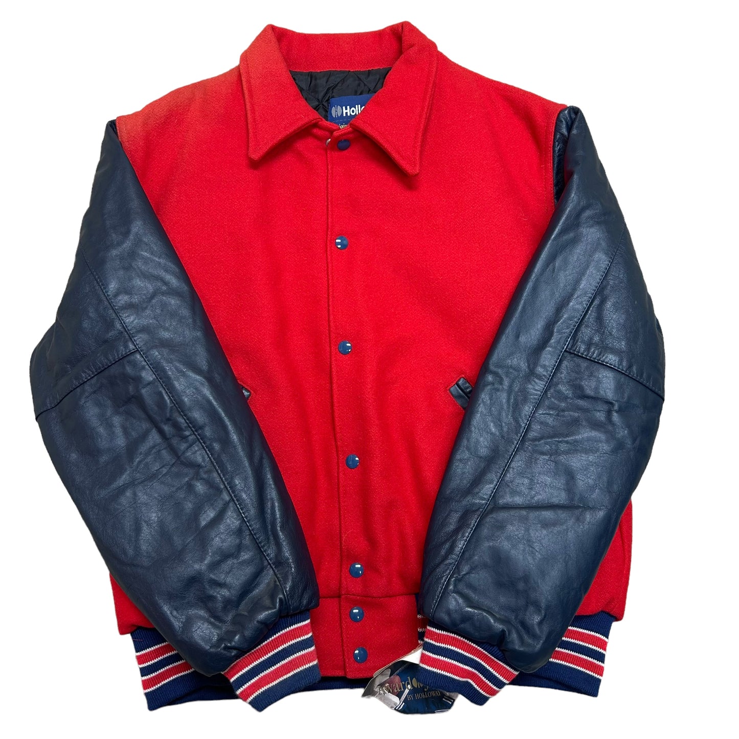 NWT Vintage 1990s Holloway Navy Blue/Red Leather & Wool Varsity Jacket - Size XL (Fits L/XL)