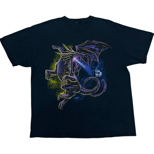 Late 2000s Black Y2K Style Dragon Graphic T-Shirt - Size XXL (Boxy Fit)