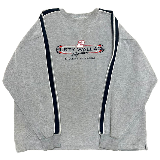 Mid-2000s Chase Authentics Rusty Wallace Miller Lite Racing Grey Crewneck Sweatshirt - Size Large (Fits XL)
