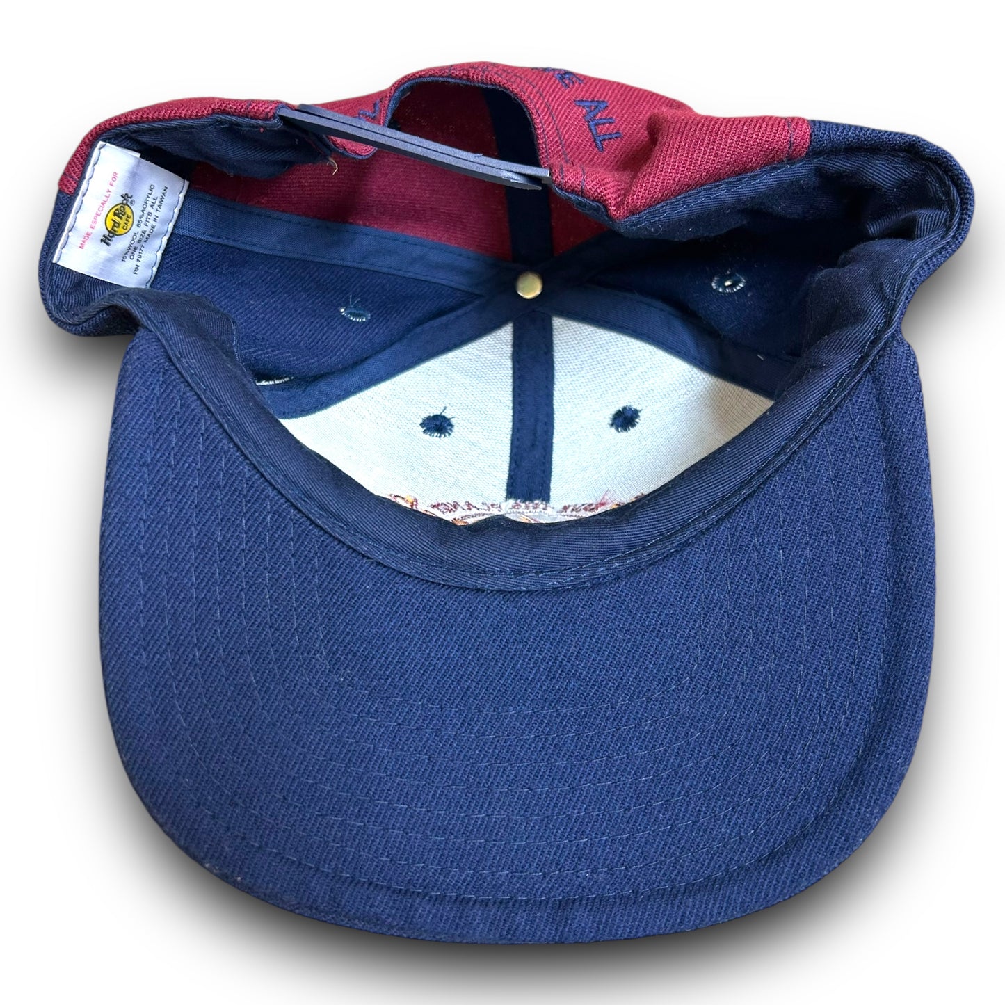 Vintage 1990s Hard Rock Cafe Boston Navy/Green/Burgundy Color-Block Snapback Hat - One Size