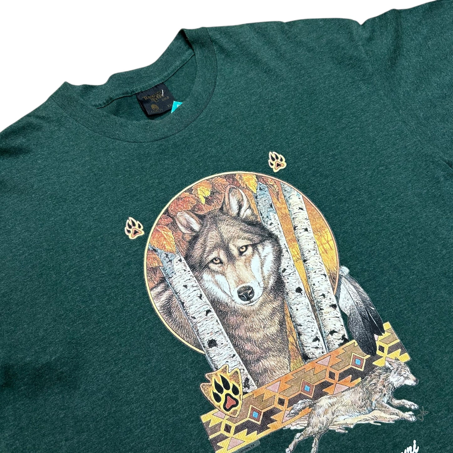 Vintage 1990s Branson, MO Green Wolf Graphic T-Shirt - Size XXL