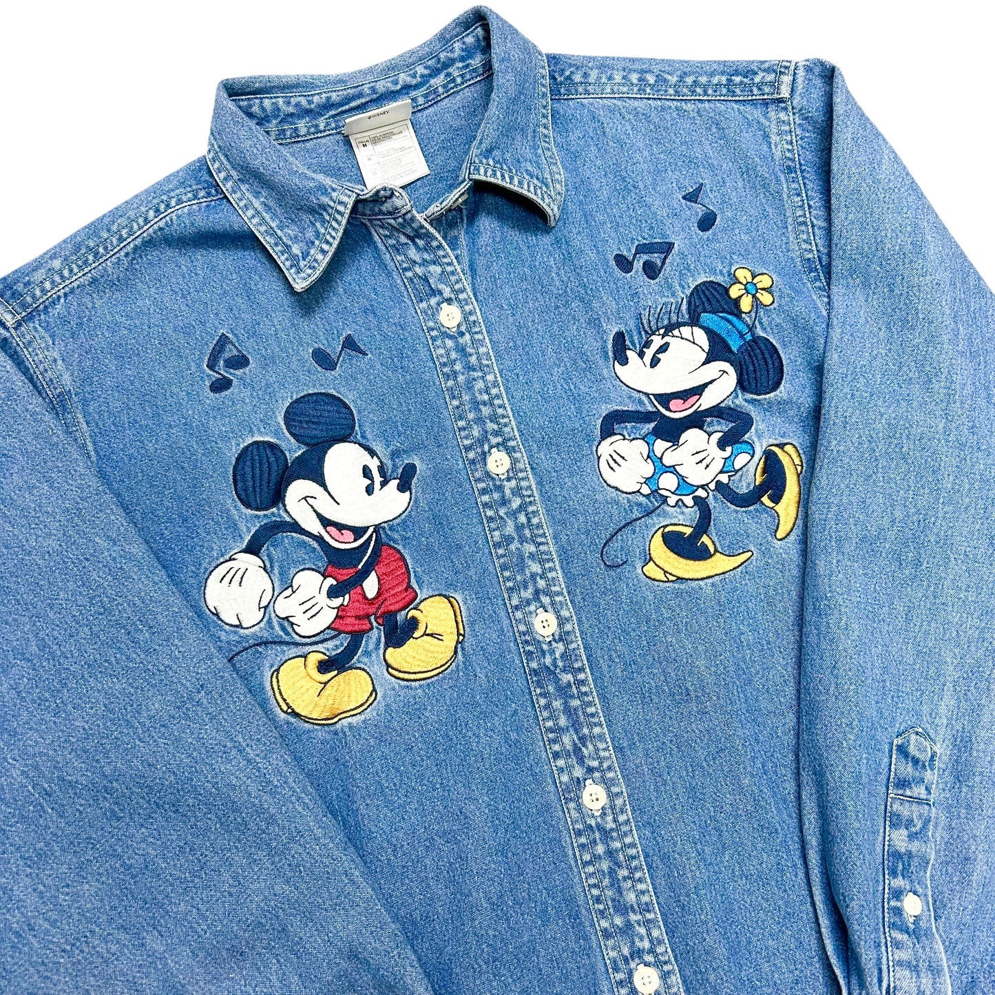 Early 2000s The Disney Store Mickey & Minnie Denim Collared Shirt - Size Medium