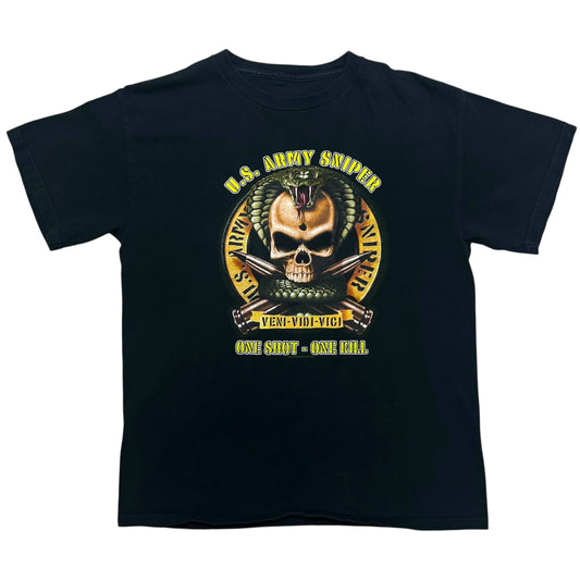Mid-2000s U.S. Army Sniper “One Shot - One Kill” Black Graphic T-Shirt - Size Medium (Fits M/L)