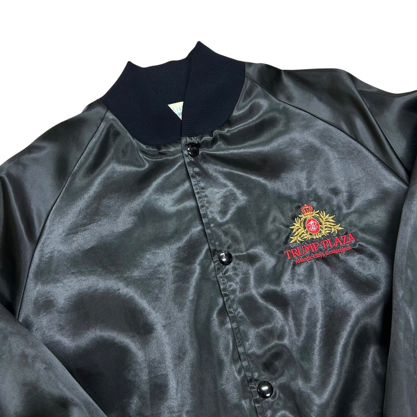 Vintage 1990s Trump Plaza Atlantic City Black Satin Bomber Jacket - Size Medium