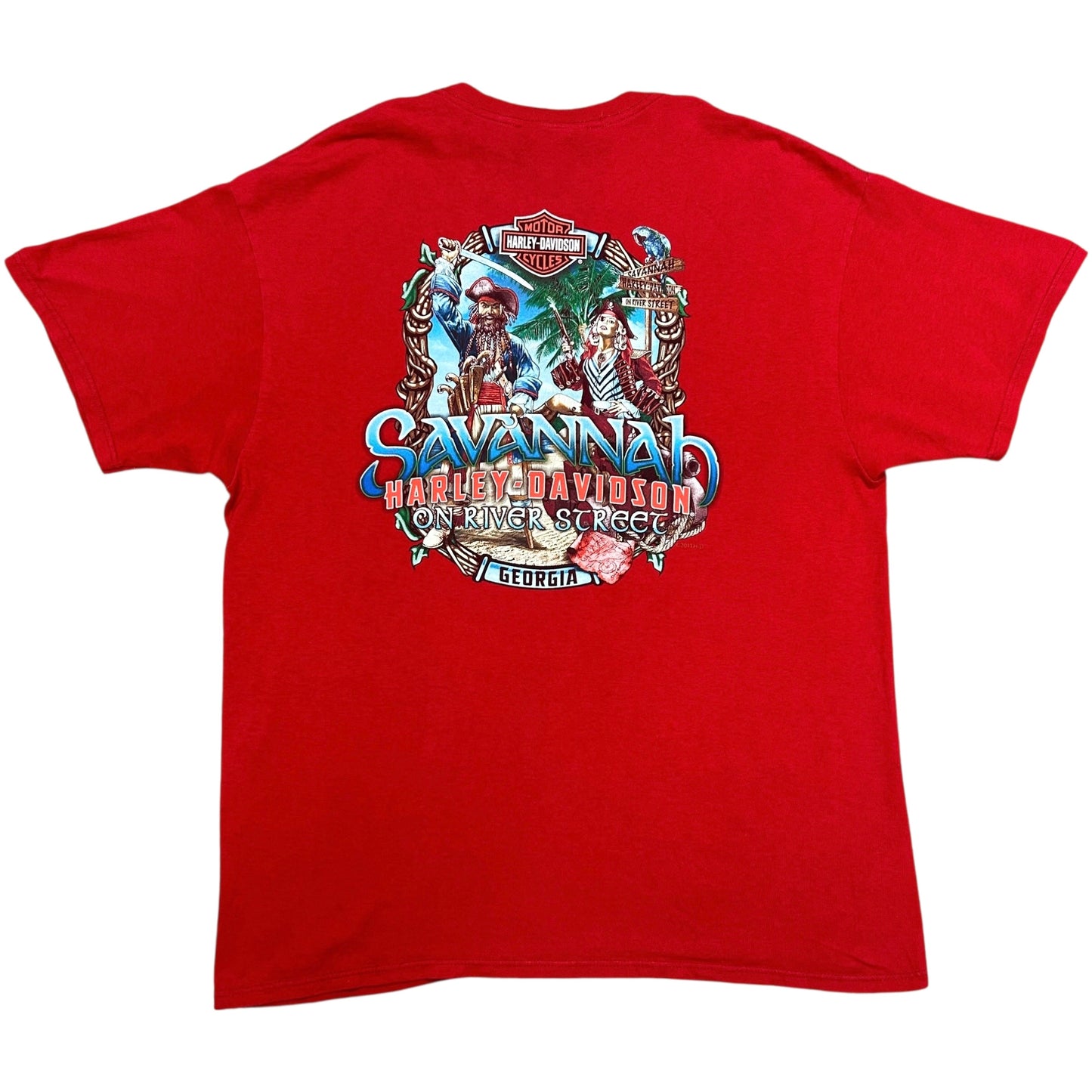 Mid-2010s Savannah, GA Harley Davidson Red Graphic T-Shirt - Size XL