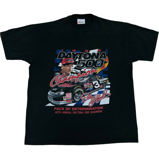 Vintage 1990s Dale Earnhardt 1998 Daytona 500 Champion Black Graphic T-Shirt